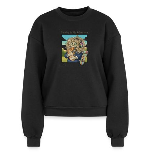 Gaming Cat Adventure: Pizza & Skates - Women's Fleece Crewneck Sweatshirt