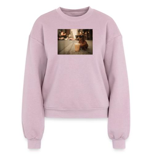 Funny Dachshund Iced Coffee Lover Tee - Women's Fleece Crewneck Sweatshirt