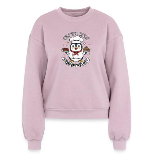 cute Penguin Chef-Funny Cartoon Daily Happiness - Women's Fleece Crewneck Sweatshirt