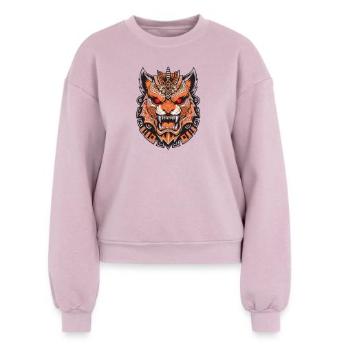 Tribal Demon Wolf Mask - Women's Fleece Crewneck Sweatshirt