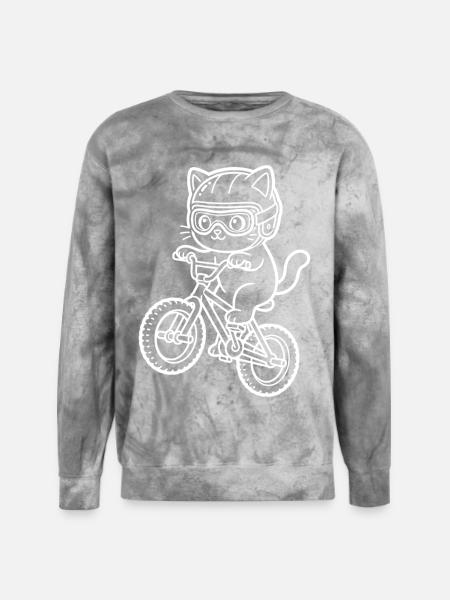 Kawaii Cat Riding BMX Bike - Unisex Colorblast Crewneck Sweatshirt - smoke