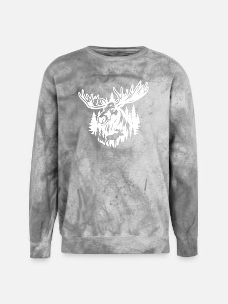 Majestic Moose Forest Illustration - Unisex Colorblast Crewneck Sweatshirt - smoke