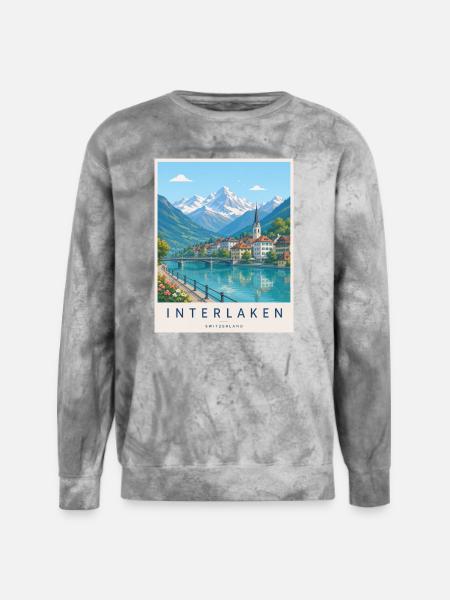 Interlaken Alpine Lakescape - Unisex Colorblast Crewneck Sweatshirt - smoke