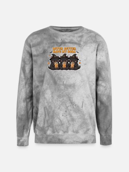 Witch Boba Trio Cats - Unisex Colorblast Crewneck Sweatshirt - smoke