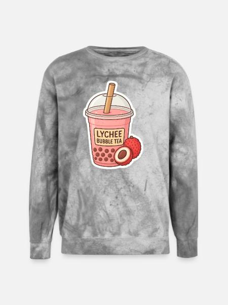 Lychee Bubble Tea Illustration - Unisex Colorblast Crewneck Sweatshirt - smoke