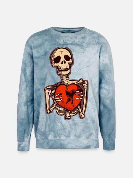 Sad Skeleton Holding Broken Heart - Unisex Colorblast Crewneck Sweatshirt - ocean