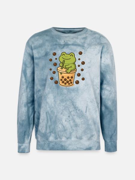 Frog Sipping Boba - Unisex Colorblast Crewneck Sweatshirt - ocean