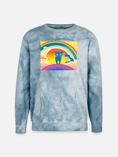 Blue Cat Rainbow Sunset - Unisex Colorblast Crewneck Sweatshirt - ocean