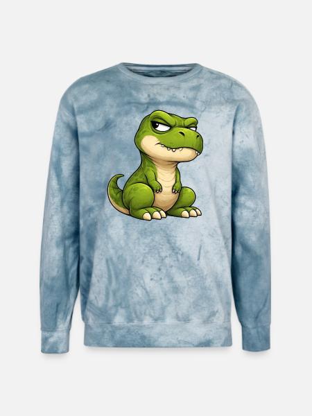 Grumpy T-Rex cartoon skeptical expression - Unisex Colorblast Crewneck Sweatshirt - ocean