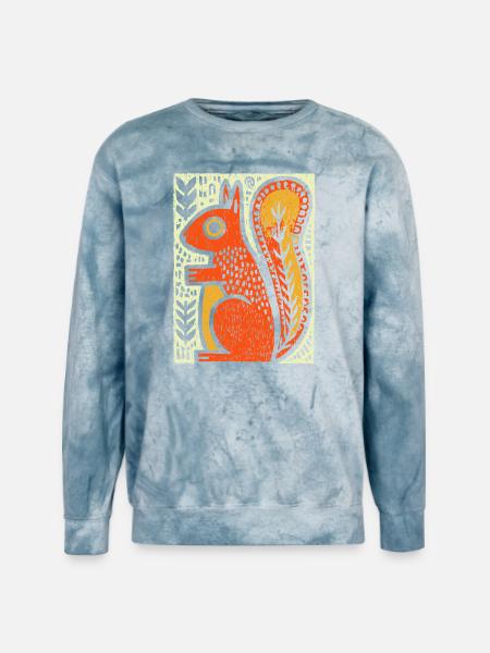 Squirrel in Rustic Woodcut - Unisex Colorblast Crewneck Sweatshirt - ocean