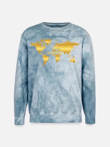 Golden Peace World Map - Unisex Colorblast Crewneck Sweatshirt - ocean