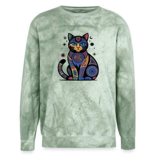 Vibrant Geometric Cat Mandala - Unisex Colorblast Crewneck Sweatshirt
