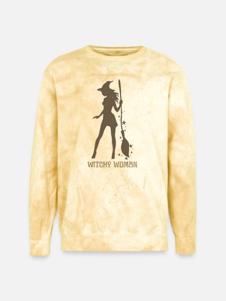 Witchy Silhouette with Broom - Unisex Colorblast Crewneck Sweatshirt - citrine