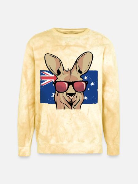Aussie Kangaroo Sunglasses Flag - Unisex Colorblast Crewneck Sweatshirt - citrine