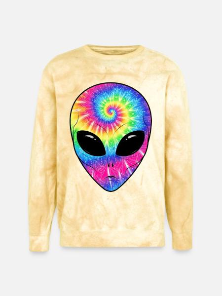 Psychedelic Alien TieDye Face - Unisex Colorblast Crewneck Sweatshirt - citrine