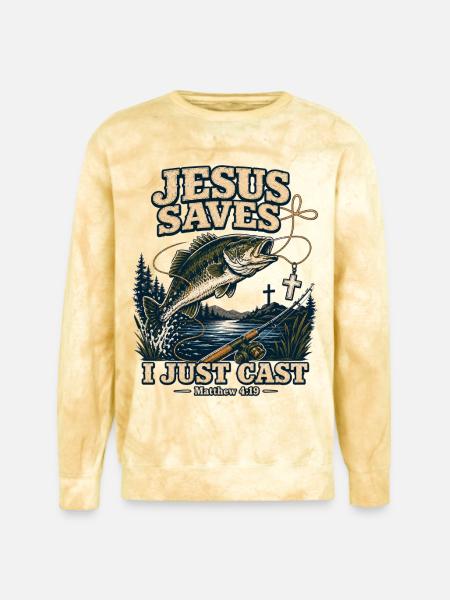 Jesus Saves I Just Cast Christian Fishing - Unisex Colorblast Crewneck Sweatshirt - citrine