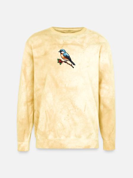 طائر السعادة الصغير - تصميم فني. - Unisex Colorblast Crewneck Sweatshirt - citrine