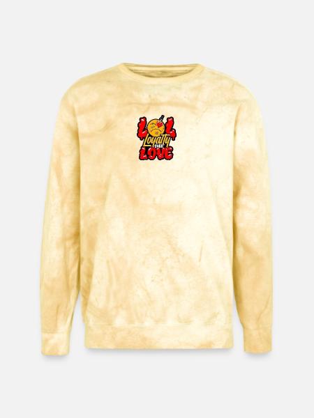 Loyalty Over Love Cartoon Emblem - Unisex Colorblast Crewneck Sweatshirt - citrine