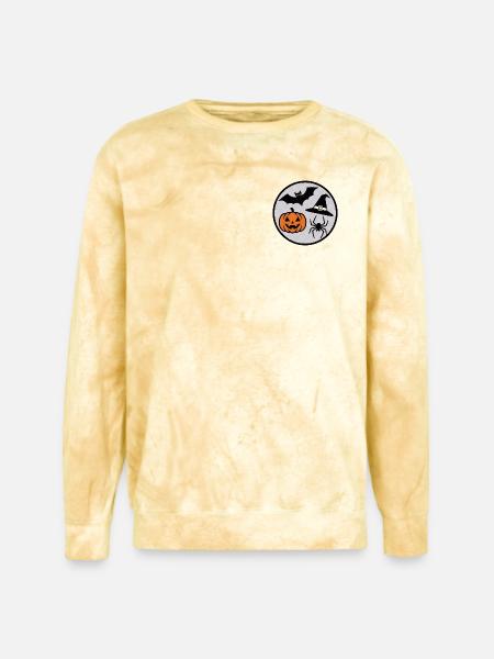 Halloween Circle: Pumpkin Bat Spider - Unisex Colorblast Crewneck Sweatshirt - citrine