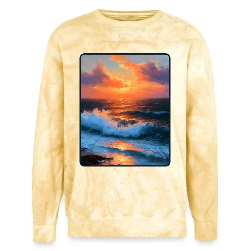 Sunset Storm Waves Oil Painting - Unisex Colorblast Crewneck Sweatshirt