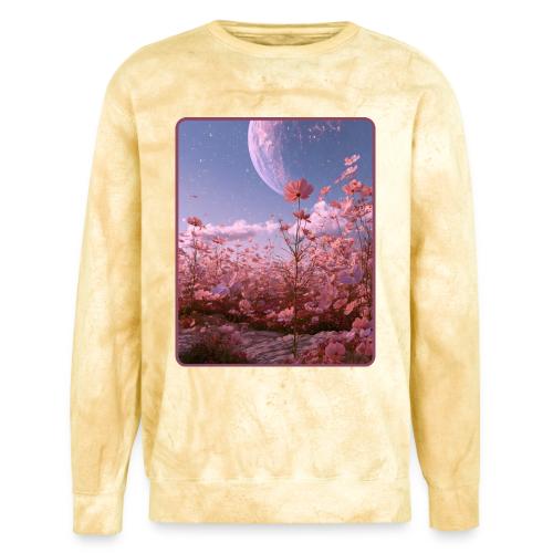 Cosmic Moon & Cosmos Flowers Art - Unisex Colorblast Crewneck Sweatshirt