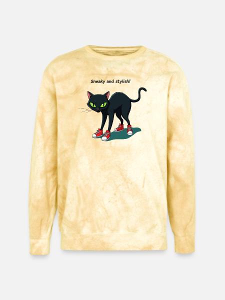 Midnight Cat in Red Sneakers - Unisex Colorblast Crewneck Sweatshirt - citrine