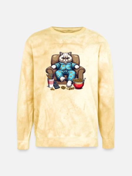 Cozy Cat in Blue Pajamas - Unisex Colorblast Crewneck Sweatshirt - citrine