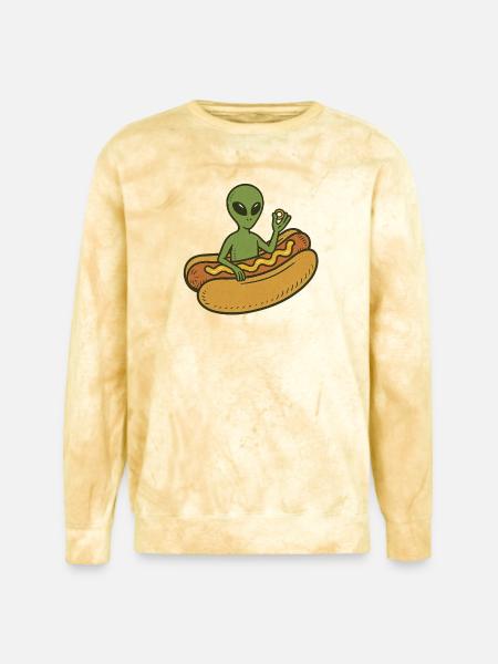 Alien Hot Dog Casual Illustration - Unisex Colorblast Crewneck Sweatshirt - citrine