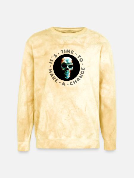 Neon Halftone Skull, Halloween, Skeleton - Unisex Colorblast Crewneck Sweatshirt - citrine