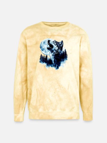 Wolf Howling at the Moon - Unisex Colorblast Crewneck Sweatshirt - citrine