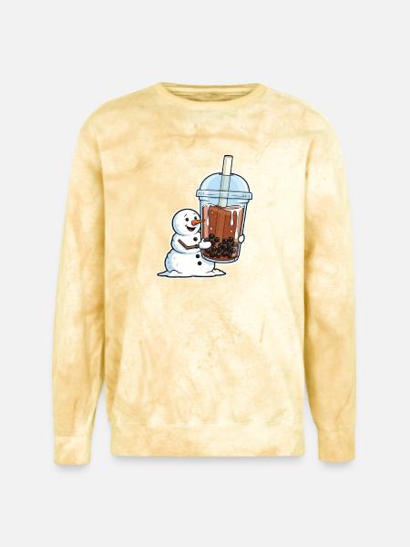 Snowman Bubble Tea Cup - Unisex Colorblast Crewneck Sweatshirt - citrine