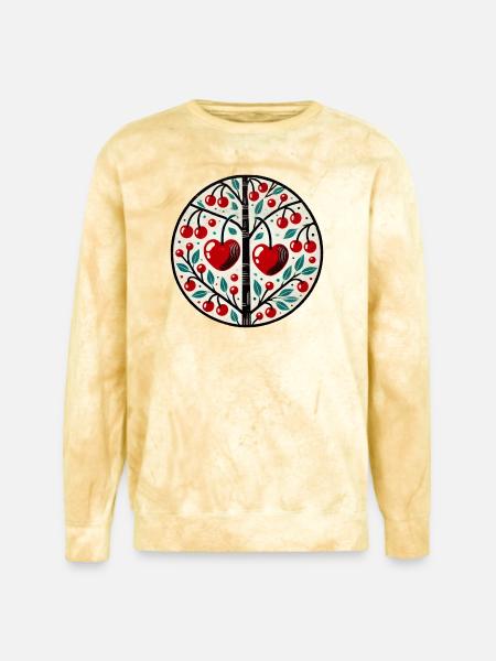 Heart Cherry Tree Folk Circle - Unisex Colorblast Crewneck Sweatshirt - citrine