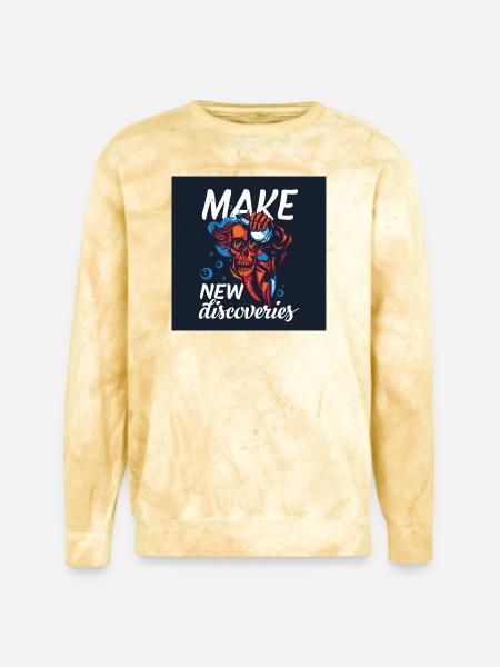 Make New Discoveries Skull Dive - Unisex Colorblast Crewneck Sweatshirt - citrine