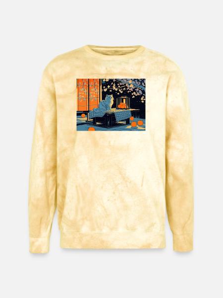 Blue Cat Lantern Night Garden - Unisex Colorblast Crewneck Sweatshirt - citrine