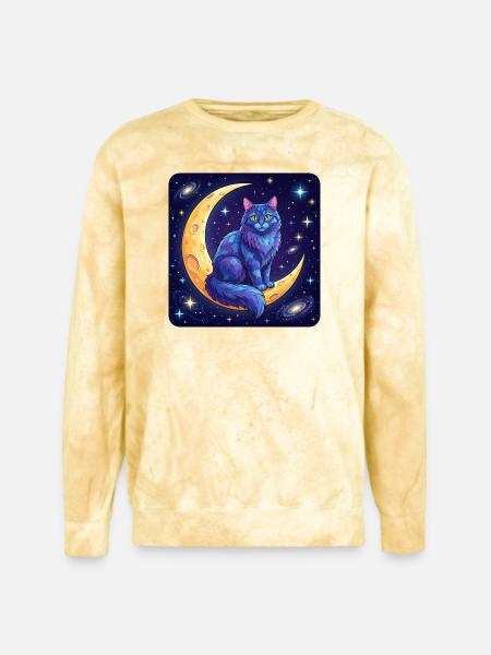 Blue Moon Cat in Space - Unisex Colorblast Crewneck Sweatshirt - citrine