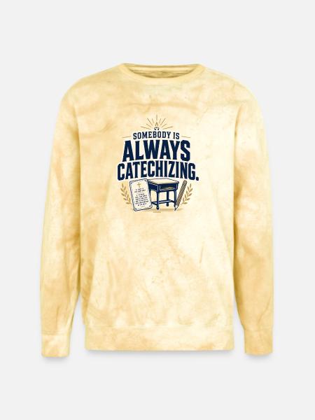 Somebody Is Always Catechizing Homeschool - Unisex Colorblast Crewneck Sweatshirt - citrine