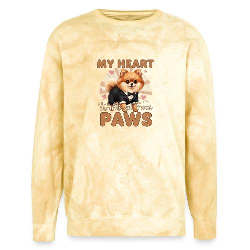 My Heart Walks on Four Paws – Pomeranian tee - Unisex Colorblast Crewneck Sweatshirt