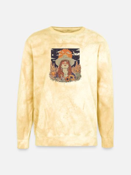 Mystic Sunflower Dreamer Illustration - Unisex Colorblast Crewneck Sweatshirt - citrine