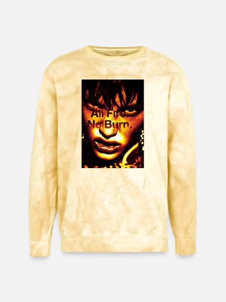 Inferno Portrait: Bold Text Overlay - Unisex Colorblast Crewneck Sweatshirt - citrine