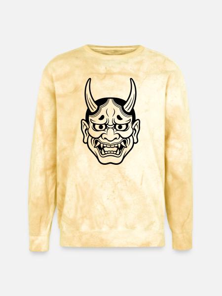 japanese demon mask - Unisex Colorblast Crewneck Sweatshirt - citrine