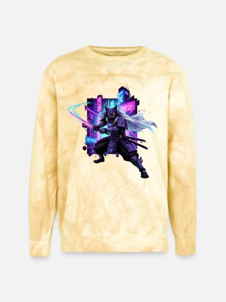 Cyber Kat Ninja Neon City - Unisex Colorblast Crewneck Sweatshirt - citrine