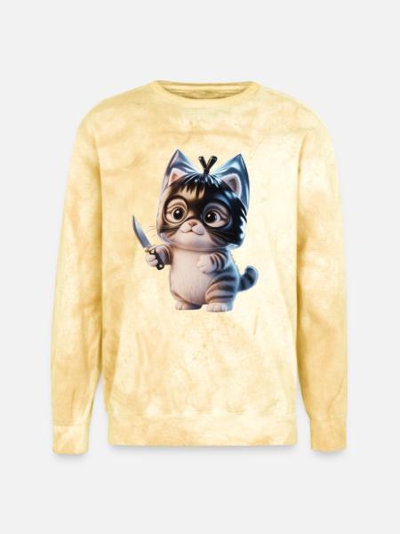 Ninja Kitten with Dagger - Unisex Colorblast Crewneck Sweatshirt - citrine