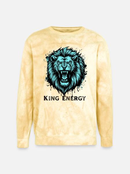 Neon Cyan Lion Roar Illustration - Unisex Colorblast Crewneck Sweatshirt - citrine