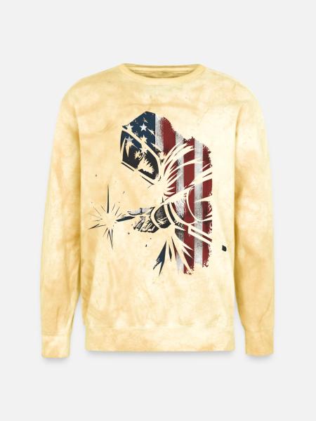 American Flag Welder Distressed Graphic - Unisex Colorblast Crewneck Sweatshirt - citrine
