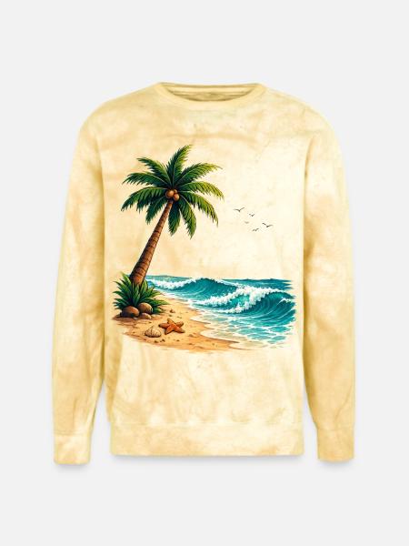 Tropical Palm Tree Beach Summer T-Shirt - Unisex Colorblast Crewneck Sweatshirt - citrine
