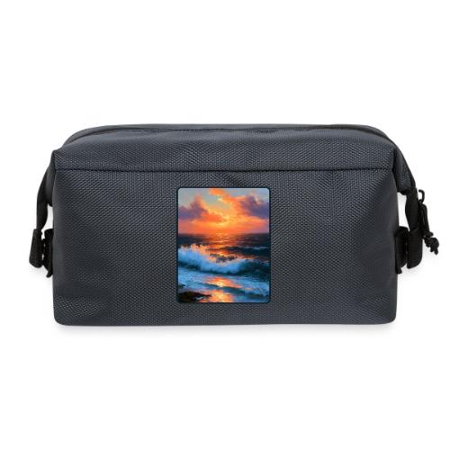 Sunset Storm Waves Oil Painting - Travel Toiletry Bag
