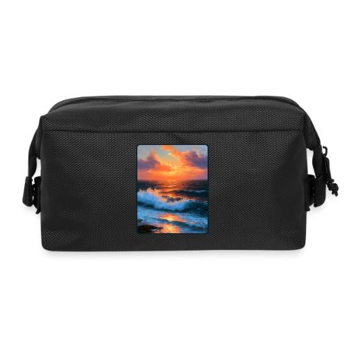 Sunset Storm Waves Oil Painting - Travel Toiletry Bag