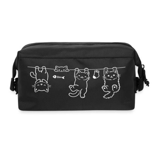 Minimalist Hanging Cats Line Art - Cute Kittens - Travel Toiletry Bag