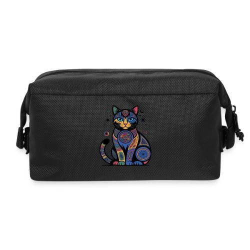 Vibrant Geometric Cat Mandala - Travel Toiletry Bag