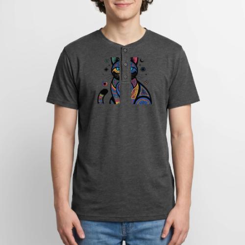 Vibrant Geometric Cat Mandala - Unisex Henley T-Shirt